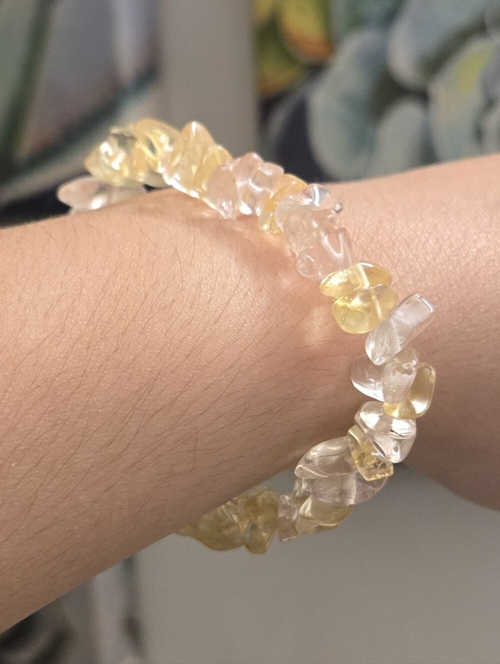 Handcrafted Clear & Yellow Stone Chip Stretch Bracelet